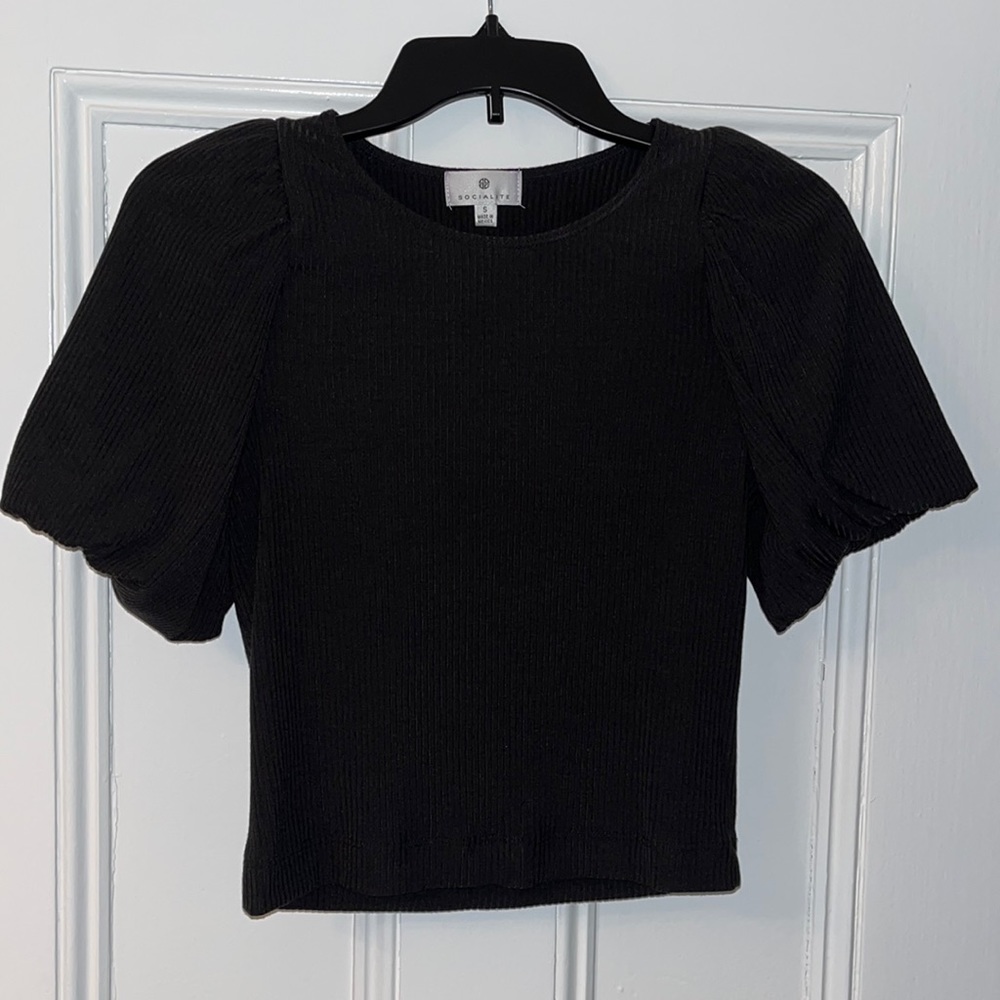 Socialite Ribbed Puff Sleeve Top, Small